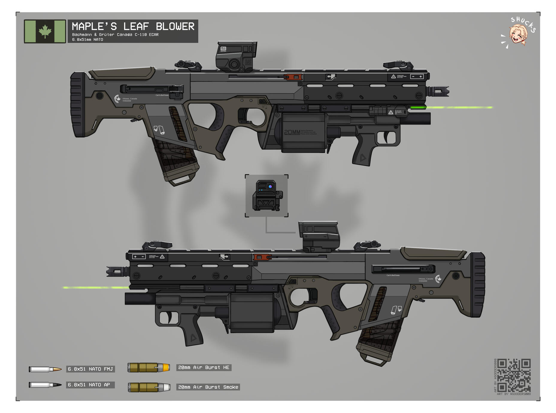 Example: £200 ( Rendered + Complex Fictional Weapon Design + Additional Info)